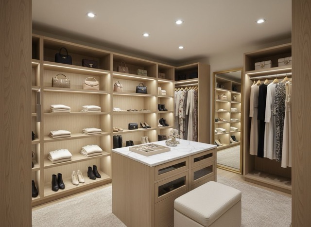 Closet with the shelving system replaced