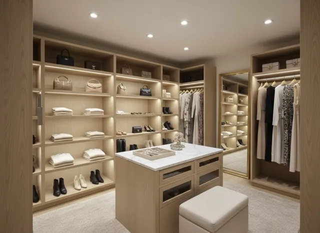 Closet with the shelving system replaced